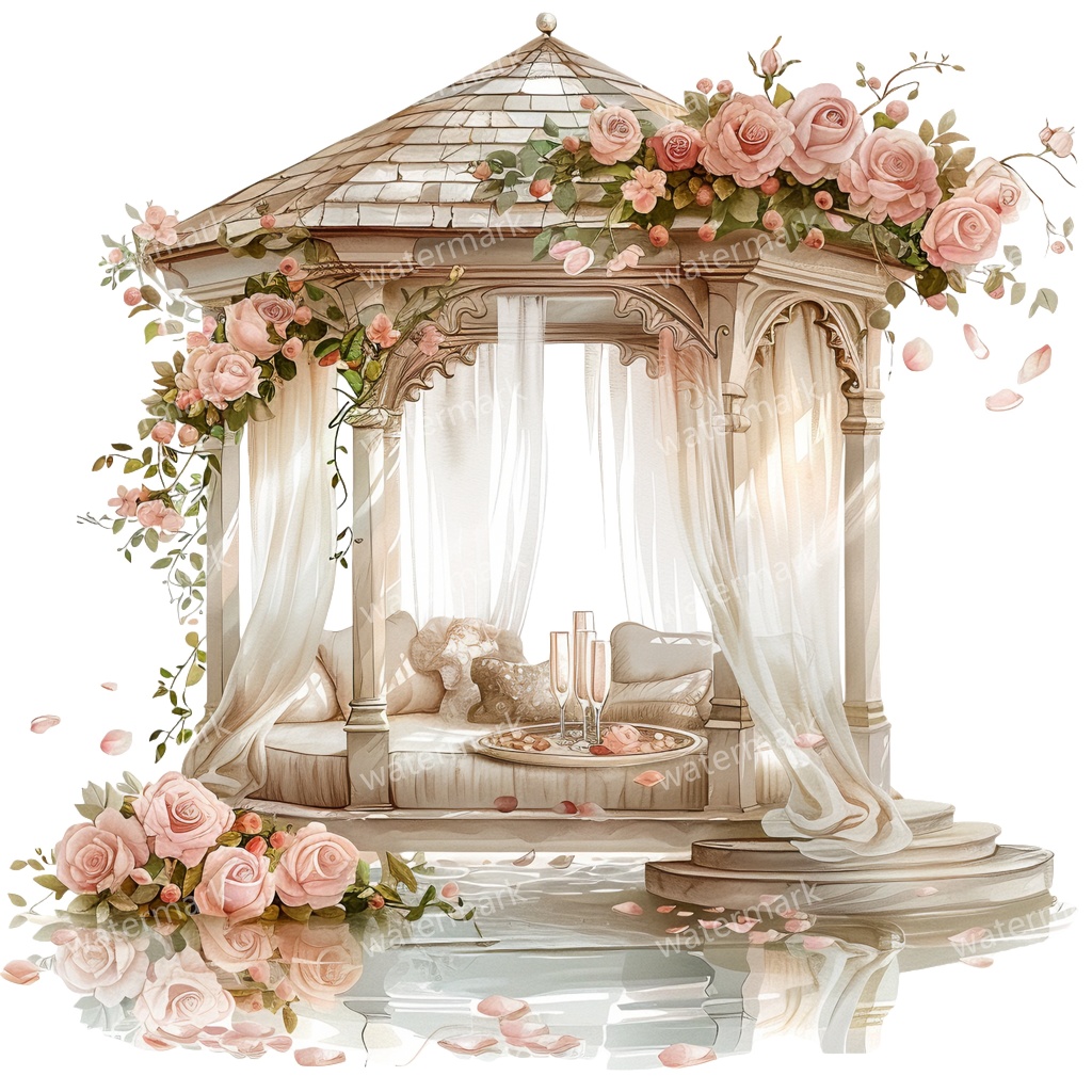 【商用利用可】ロマンティックパビリオン(水彩ガゼボ・東屋)クリップアート20点セット|高解像度・透過PNG|印刷OK・コラージュ・ジャンクジャーナル素材|即ダウンロード
