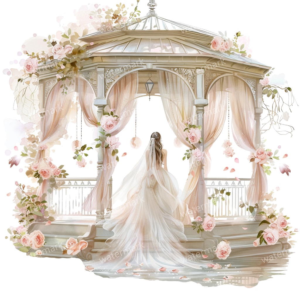 【商用利用可】ロマンティックパビリオン（水彩ガゼボ・東屋）クリップアート19点セット｜高解像度・透過PNG｜印刷OK・コラージュ・ジャンクジャーナル素材｜即ダウンロード