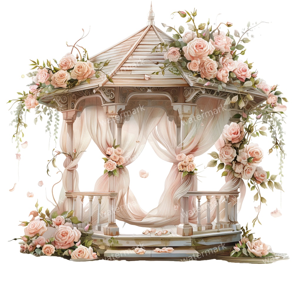 【商用利用可】ロマンティックパビリオン(水彩ガゼボ・東屋)クリップアート19点セット|高解像度・透過PNG|印刷OK・コラージュ・ジャンクジャーナル素材|即ダウンロード