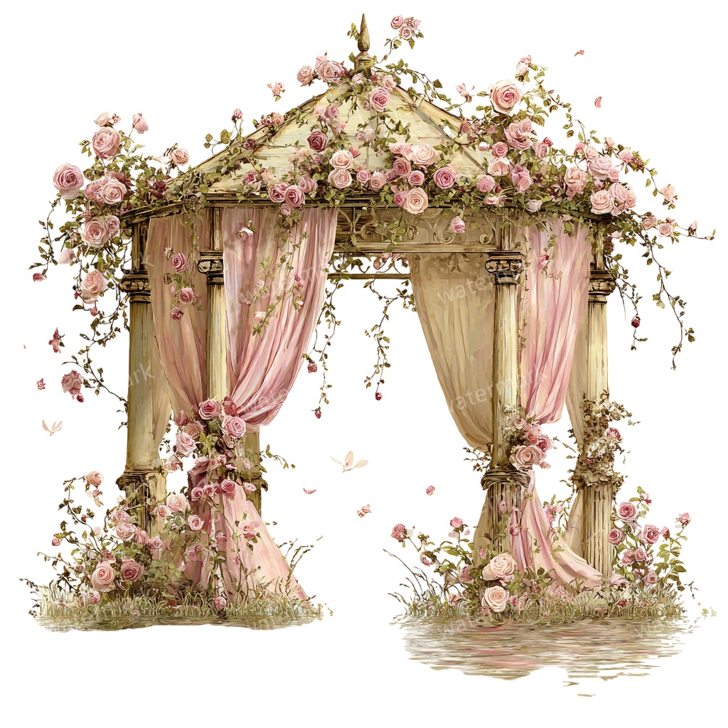 【商用利用可】ロマンティックパビリオン（水彩ガゼボ・東屋）クリップアート16点セット｜高解像度・透過PNG｜印刷OK・コラージュ・ジャンクジャーナル素材｜即ダウンロード