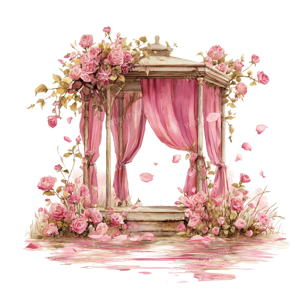 【商用利用可】ロマンティックパビリオン(水彩ガゼボ・東屋)クリップアート16点セット|高解像度・透過PNG|印刷OK・コラージュ・ジャンクジャーナル素材|即ダウンロード