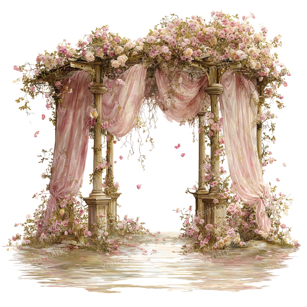 【商用利用可】ロマンティックパビリオン(水彩ガゼボ・東屋)クリップアート16点セット|高解像度・透過PNG|印刷OK・コラージュ・ジャンクジャーナル素材|即ダウンロード