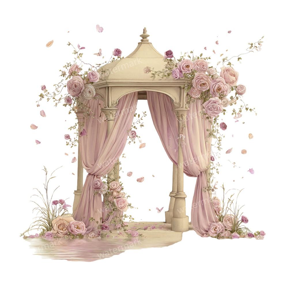 【商用利用可】ロマンティックパビリオン(水彩ガゼボ・東屋)クリップアート16点セット|高解像度・透過PNG|印刷OK・コラージュ・ジャンクジャーナル素材|即ダウンロード