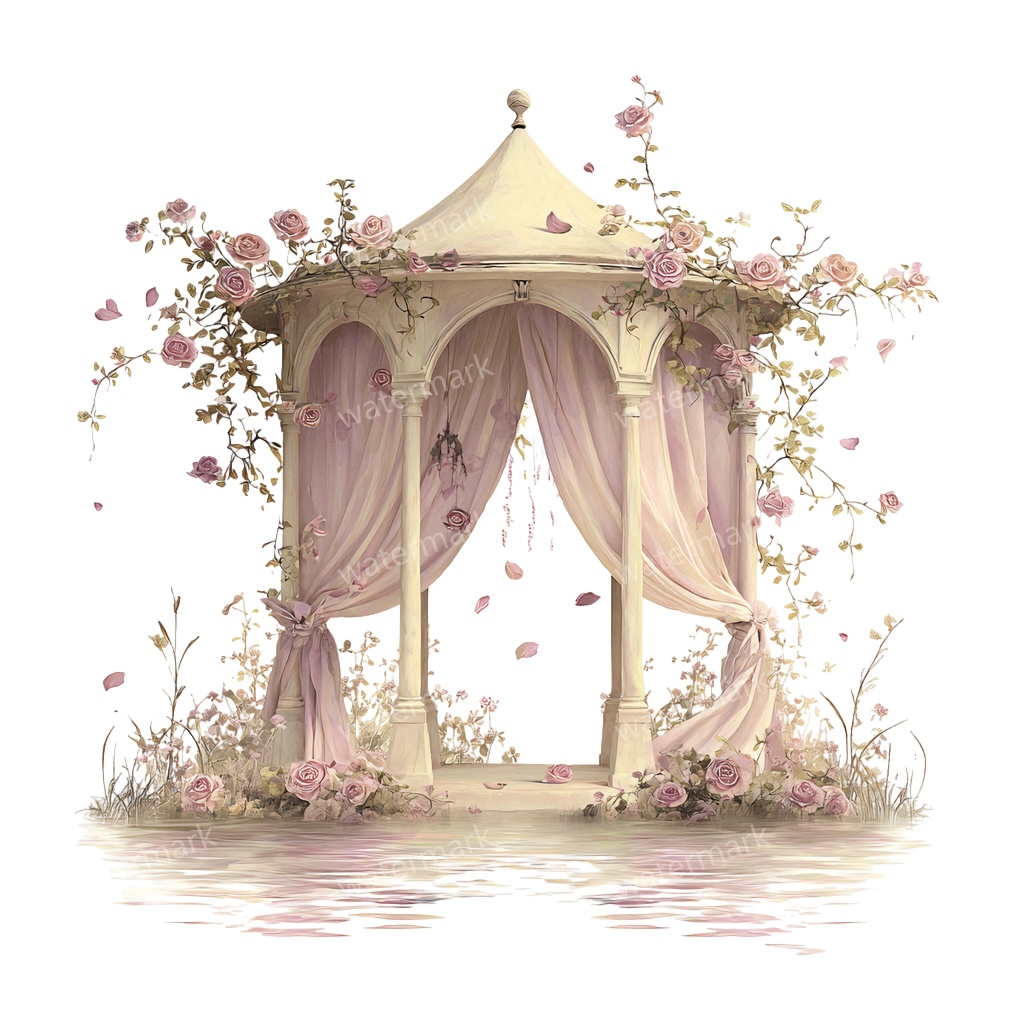 【商用利用可】ロマンティックパビリオン(水彩ガゼボ・東屋)クリップアート16点セット|高解像度・透過PNG|印刷OK・コラージュ・ジャンクジャーナル素材|即ダウンロード
