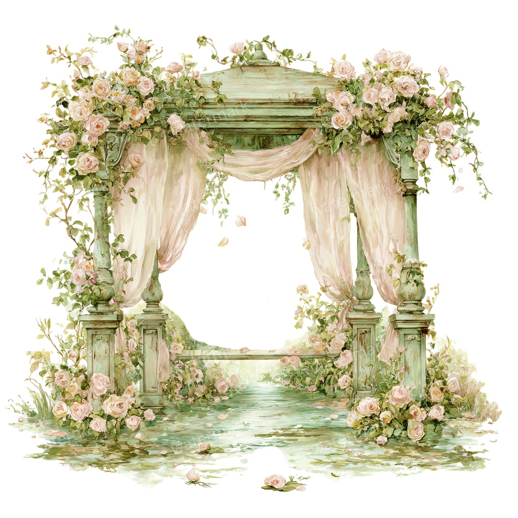 【商用利用可】ロマンティックパビリオン(水彩ガゼボ・東屋)クリップアート16点セット|高解像度・透過PNG|印刷OK・コラージュ・ジャンクジャーナル素材|即ダウンロード