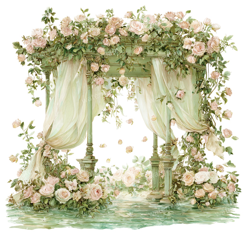 【商用利用可】ロマンティックパビリオン(水彩ガゼボ・東屋)クリップアート16点セット|高解像度・透過PNG|印刷OK・コラージュ・ジャンクジャーナル素材|即ダウンロード