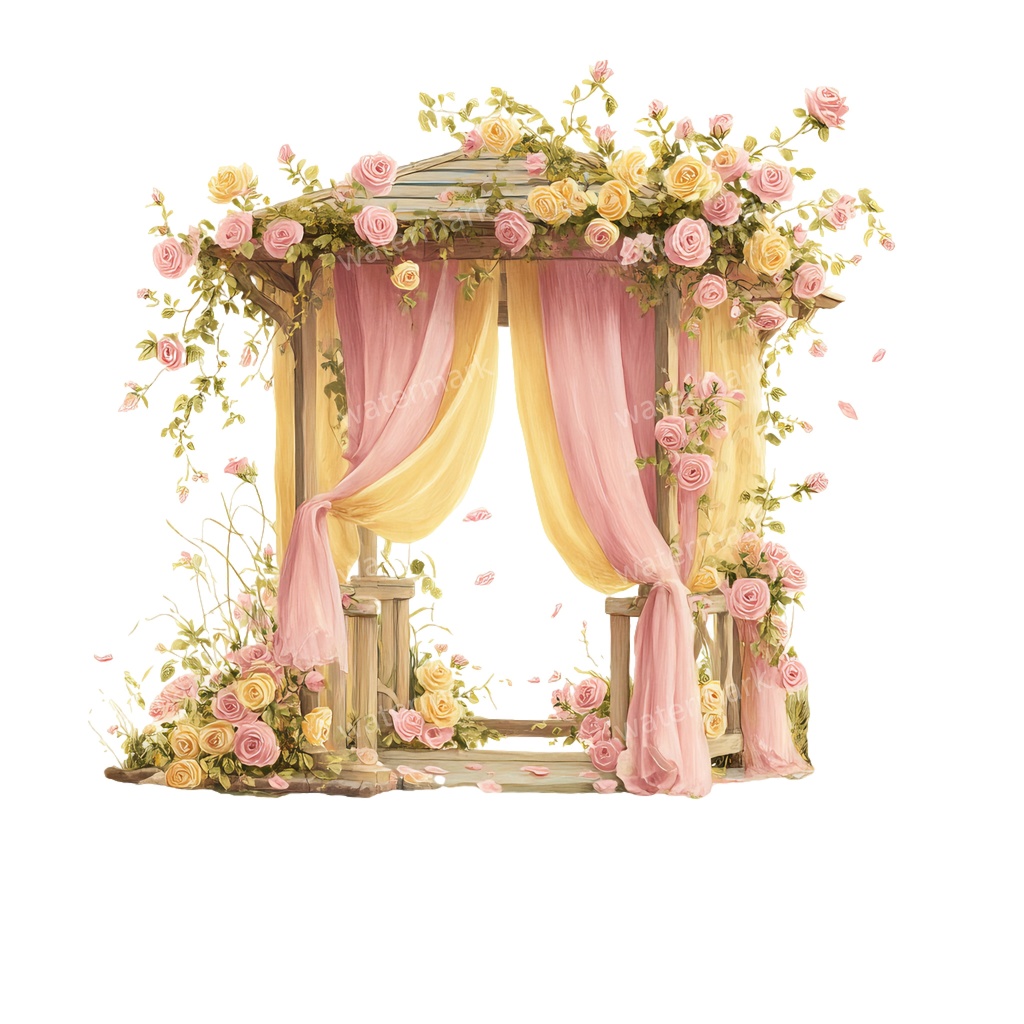 【商用利用可】ロマンティックパビリオン(水彩ガゼボ・東屋)クリップアート16点セット|高解像度・透過PNG|印刷OK・コラージュ・ジャンクジャーナル素材|即ダウンロード