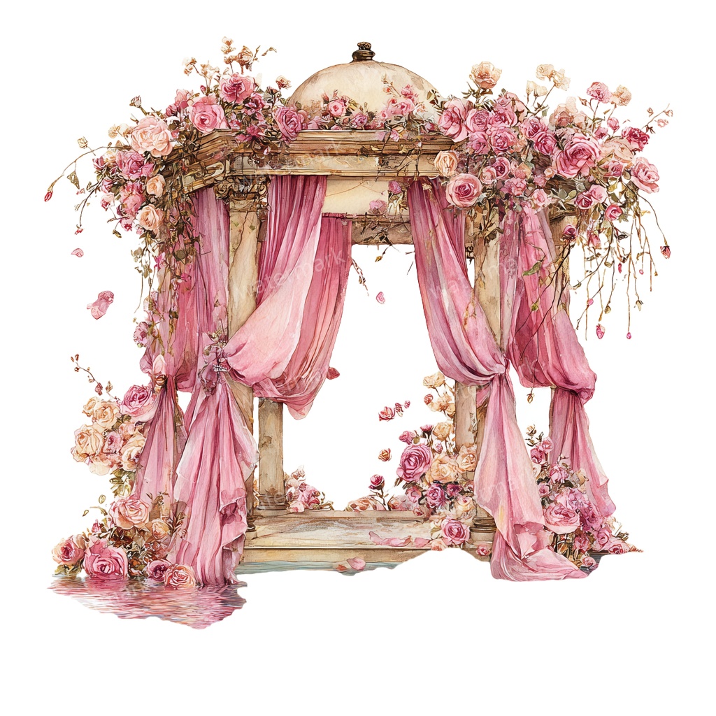 【商用利用可】ロマンティックパビリオン(水彩ガゼボ・東屋)クリップアート16点セット|高解像度・透過PNG|印刷OK・コラージュ・ジャンクジャーナル素材|即ダウンロード