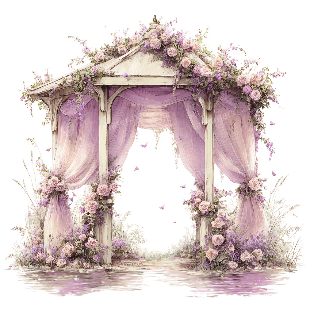 【商用利用可】ロマンティックパビリオン(水彩ガゼボ・東屋)クリップアート16点セット|高解像度・透過PNG|印刷OK・コラージュ・ジャンクジャーナル素材|即ダウンロード