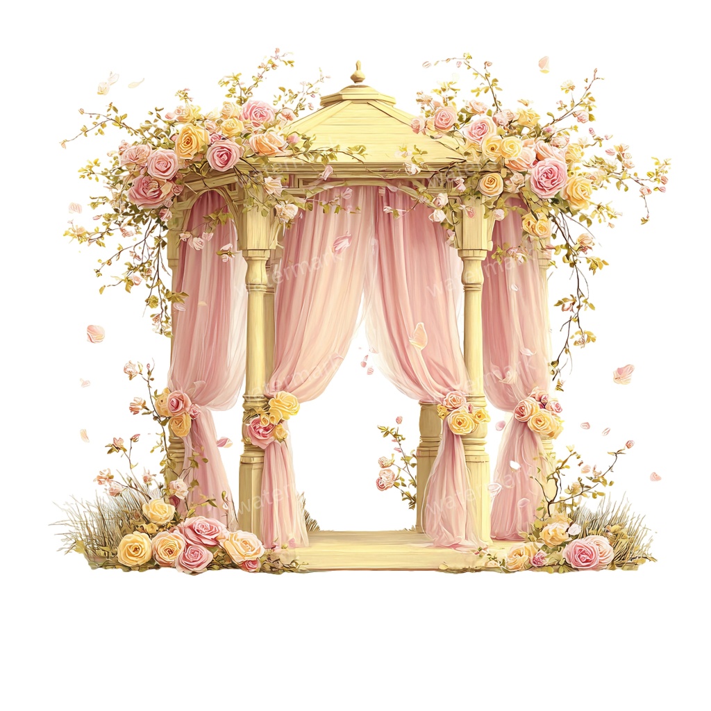 【商用利用可】ロマンティックパビリオン(水彩ガゼボ・東屋)クリップアート16点セット|高解像度・透過PNG|印刷OK・コラージュ・ジャンクジャーナル素材|即ダウンロード