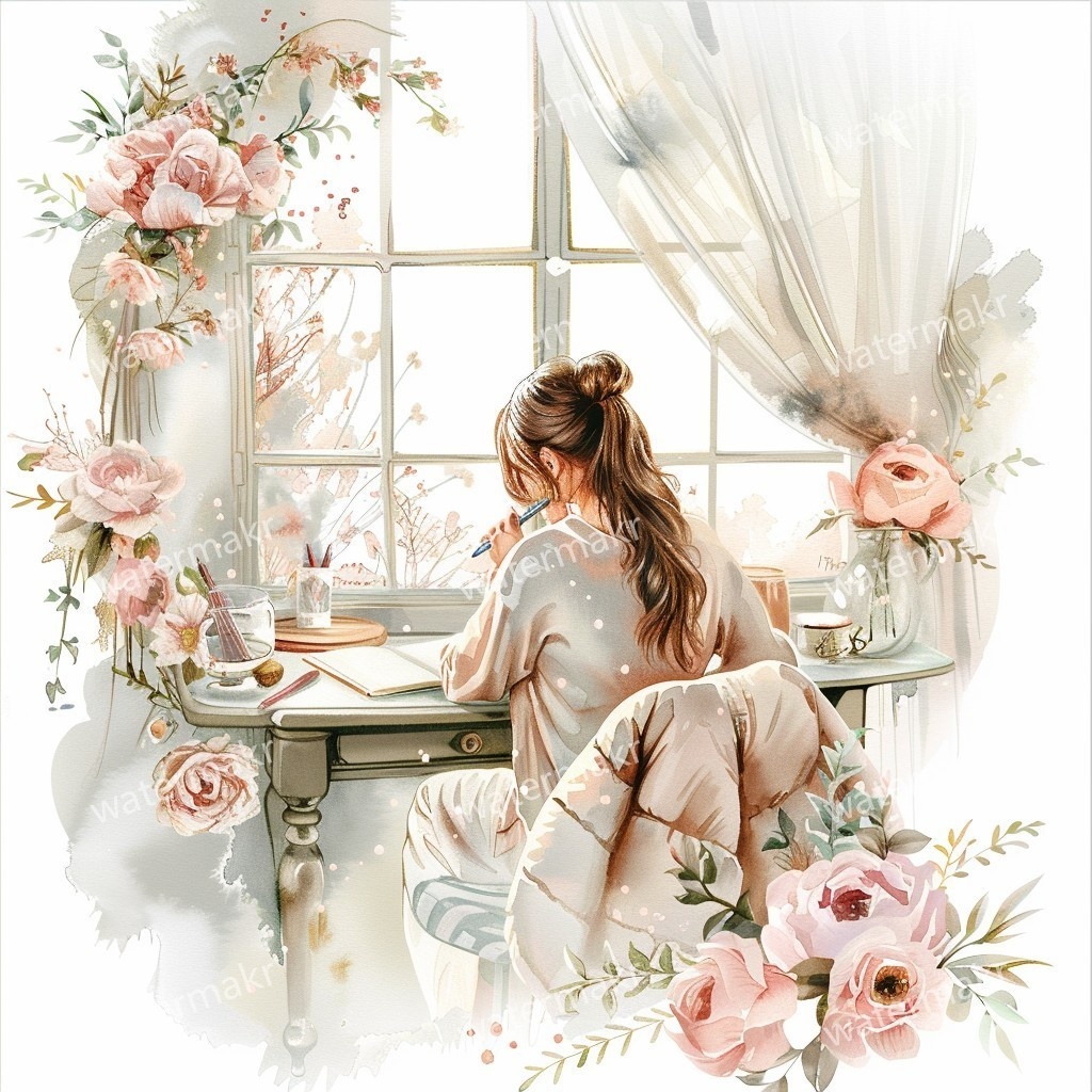 【商用利用可】ほっこりガール(水彩コージー)クリップアート24点セット|高解像度JPG|印刷OK・コラージュ・ジャンクジャーナル素材|即ダウンロード