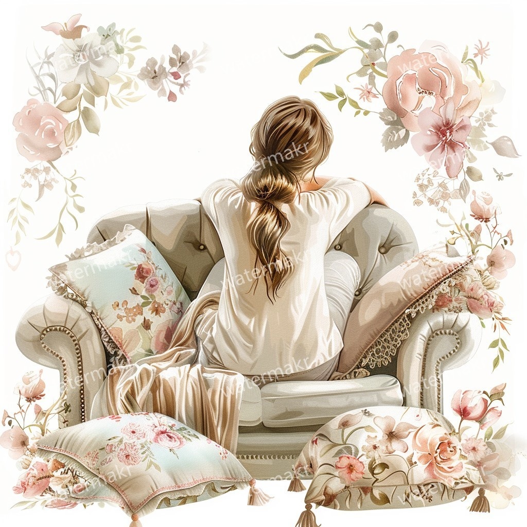 【商用利用可】ほっこりガール(水彩コージー)クリップアート24点セット|高解像度JPG|印刷OK・コラージュ・ジャンクジャーナル素材|即ダウンロード