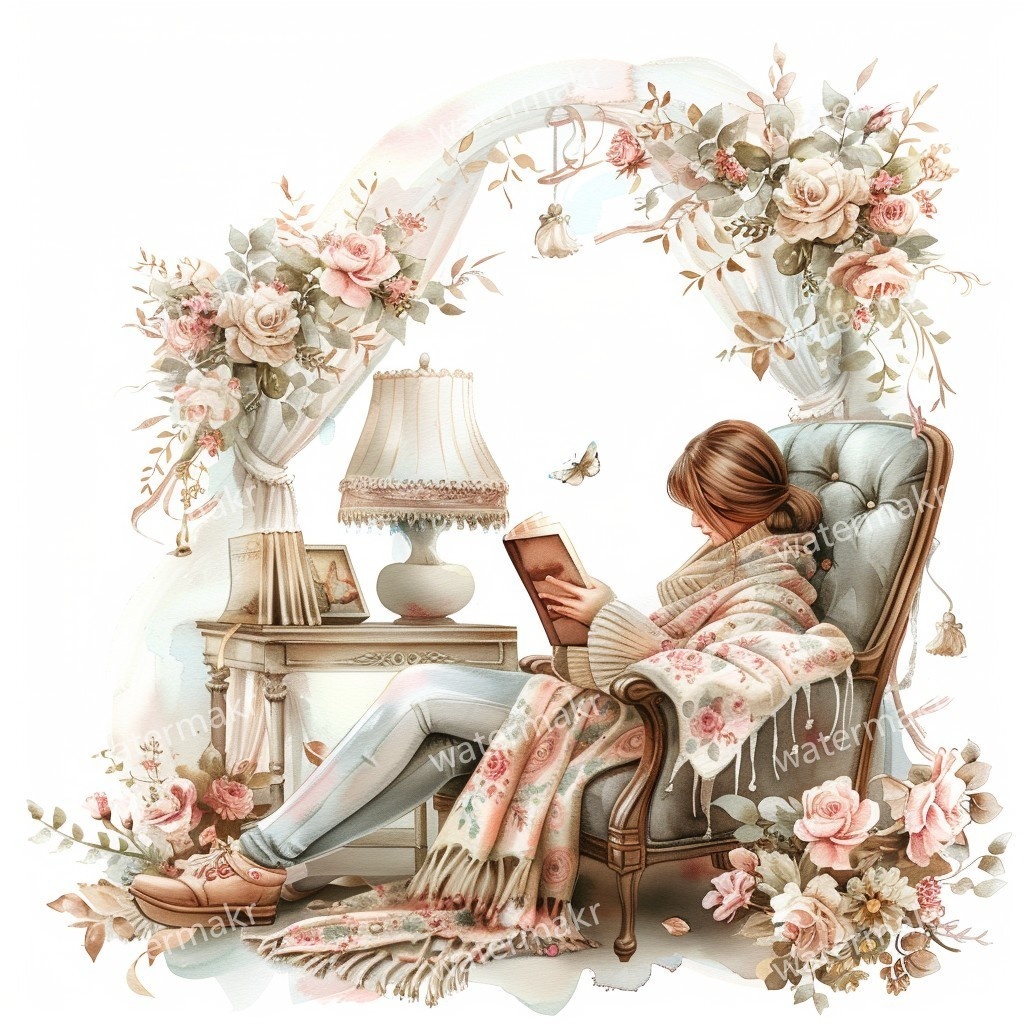 【商用利用可】ほっこりガール(水彩コージー)クリップアート24点セット|高解像度JPG|印刷OK・コラージュ・ジャンクジャーナル素材|即ダウンロード