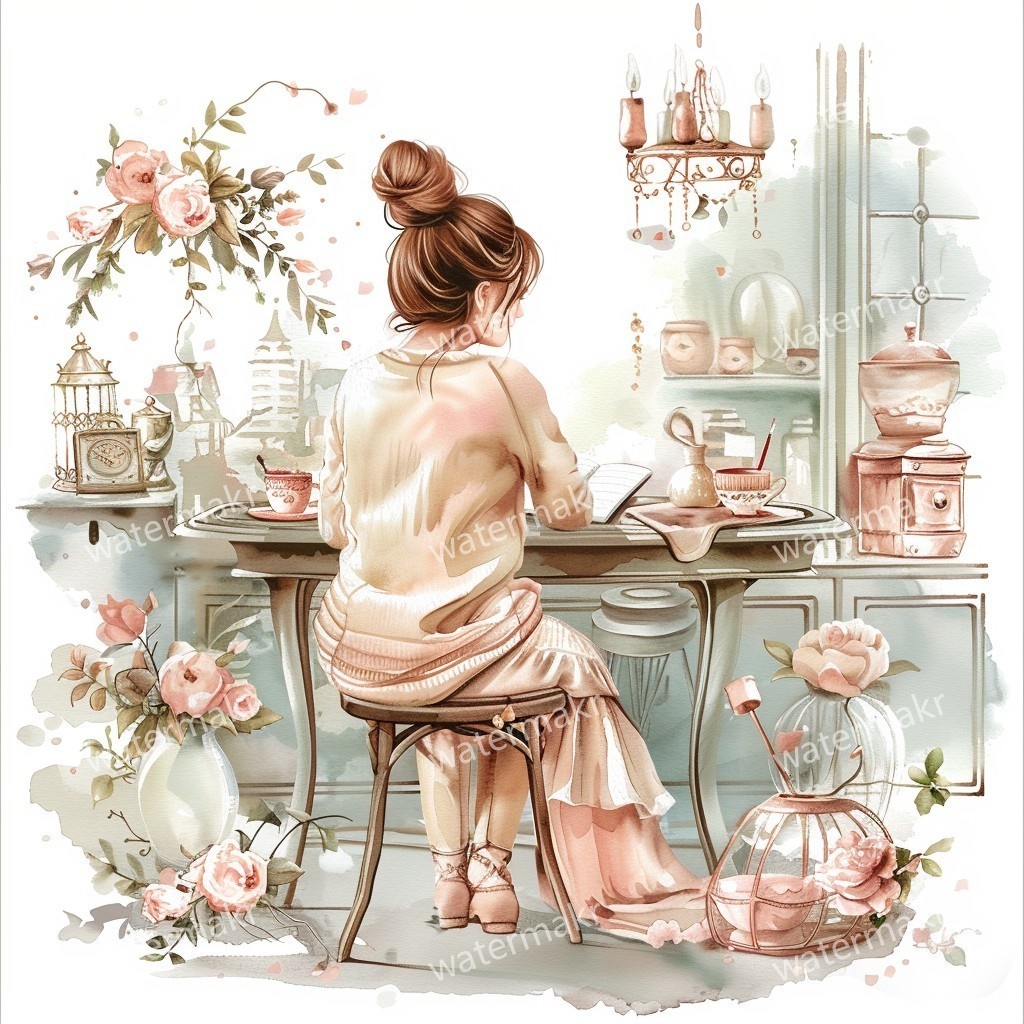 【商用利用可】ほっこりガール(水彩コージー)クリップアート24点セット|高解像度JPG|印刷OK・コラージュ・ジャンクジャーナル素材|即ダウンロード