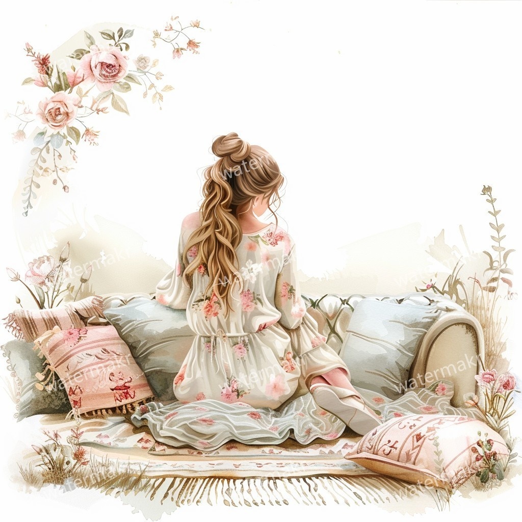 【商用利用可】ほっこりガール（水彩コージー）クリップアート24点セット｜高解像度JPG｜印刷OK・コラージュ・ジャンクジャーナル素材｜即ダウンロード