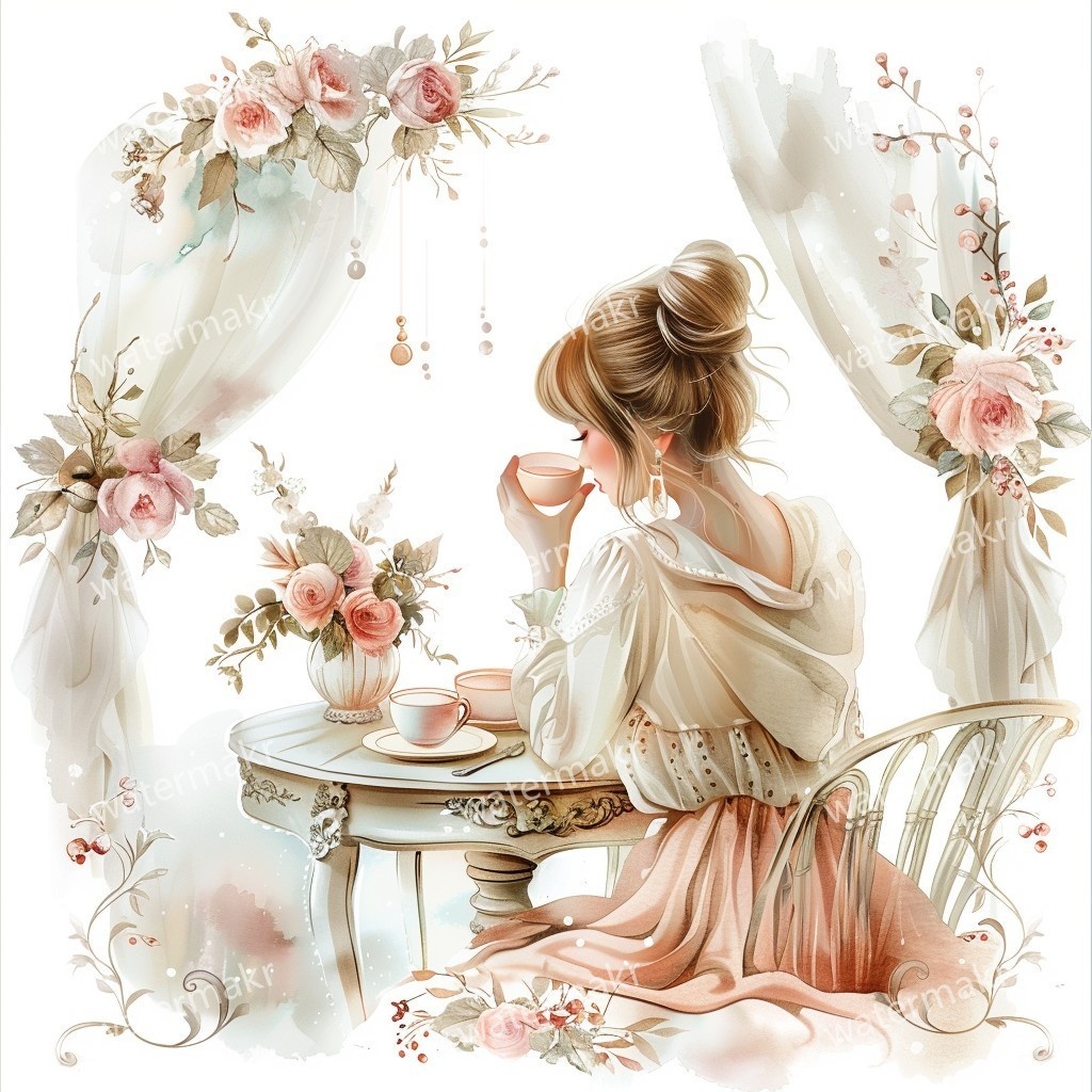 【商用利用可】ほっこりガール(水彩コージー)クリップアート24点セット|高解像度JPG|印刷OK・コラージュ・ジャンクジャーナル素材|即ダウンロード