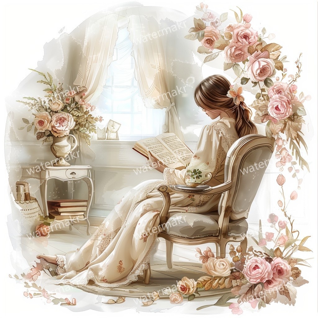 【商用利用可】ほっこりガール(水彩コージー)クリップアート24点セット|高解像度JPG|印刷OK・コラージュ・ジャンクジャーナル素材|即ダウンロード