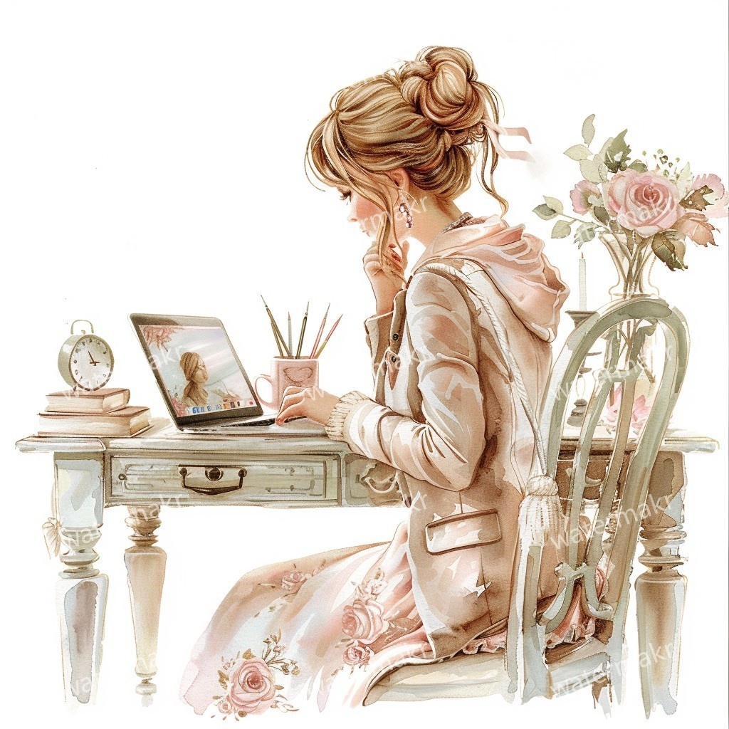 【商用利用可】ほっこりガール(水彩コージー)クリップアート24点セット|高解像度JPG|印刷OK・コラージュ・ジャンクジャーナル素材|即ダウンロード