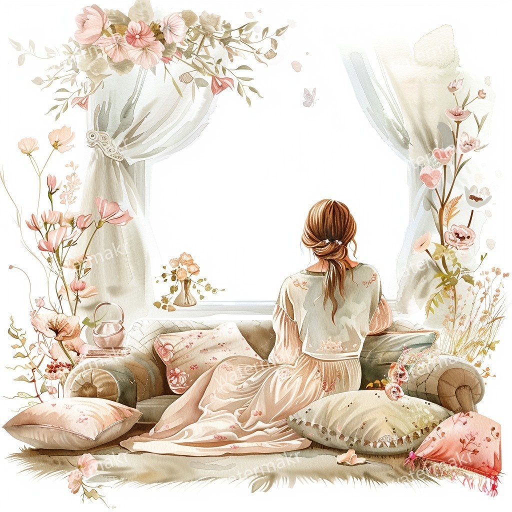 【商用利用可】ほっこりガール(水彩コージー)クリップアート24点セット|高解像度JPG|印刷OK・コラージュ・ジャンクジャーナル素材|即ダウンロード