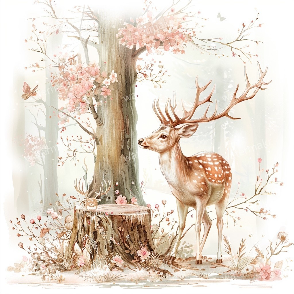 【商用利用可】鹿（水彩ディアー）クリップアート15点セット｜高解像度JPG｜印刷OK・コラージュ・ジャンクジャーナル素材｜即ダウンロード