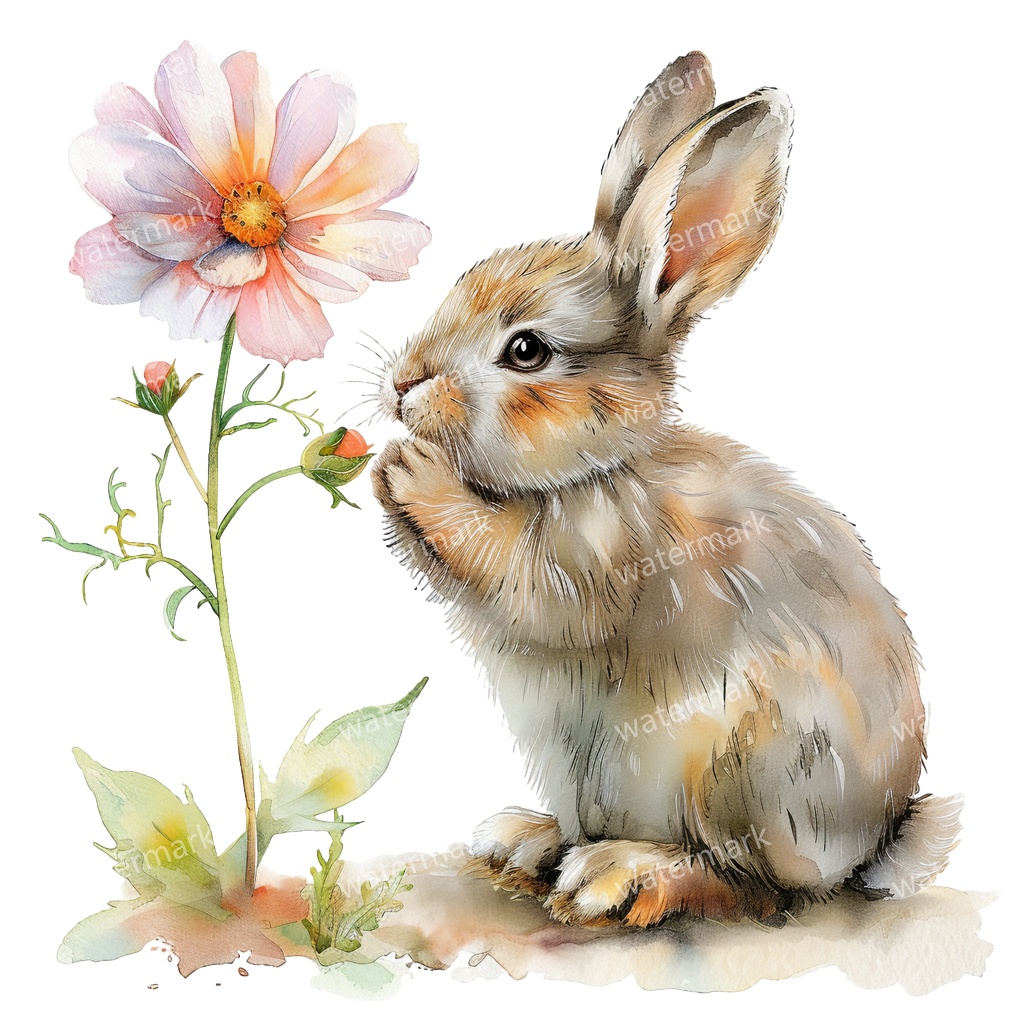 【商用利用可】うさぎ(水彩ラビット)クリップアート11点セット|高解像度・透過PNG|印刷OK・コラージュ・ジャンクジャーナル素材|即ダウンロード
