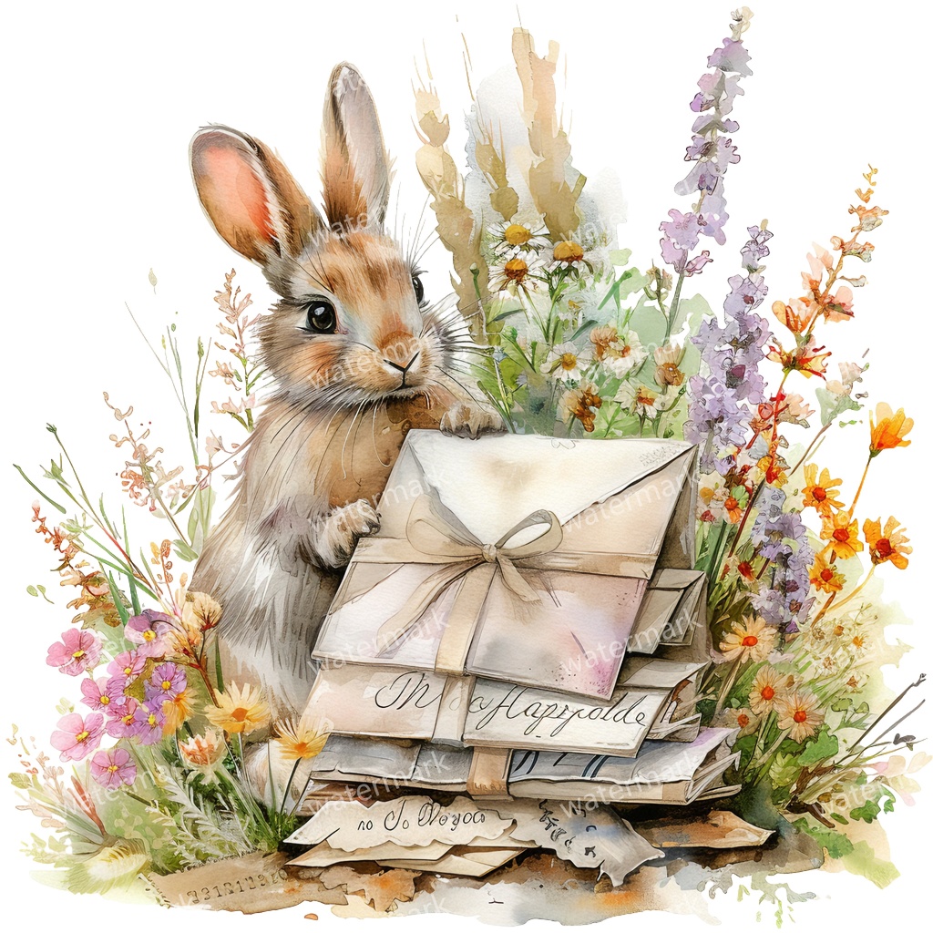 【商用利用可】うさぎ(水彩ラビット)クリップアート11点セット|高解像度・透過PNG|印刷OK・コラージュ・ジャンクジャーナル素材|即ダウンロード