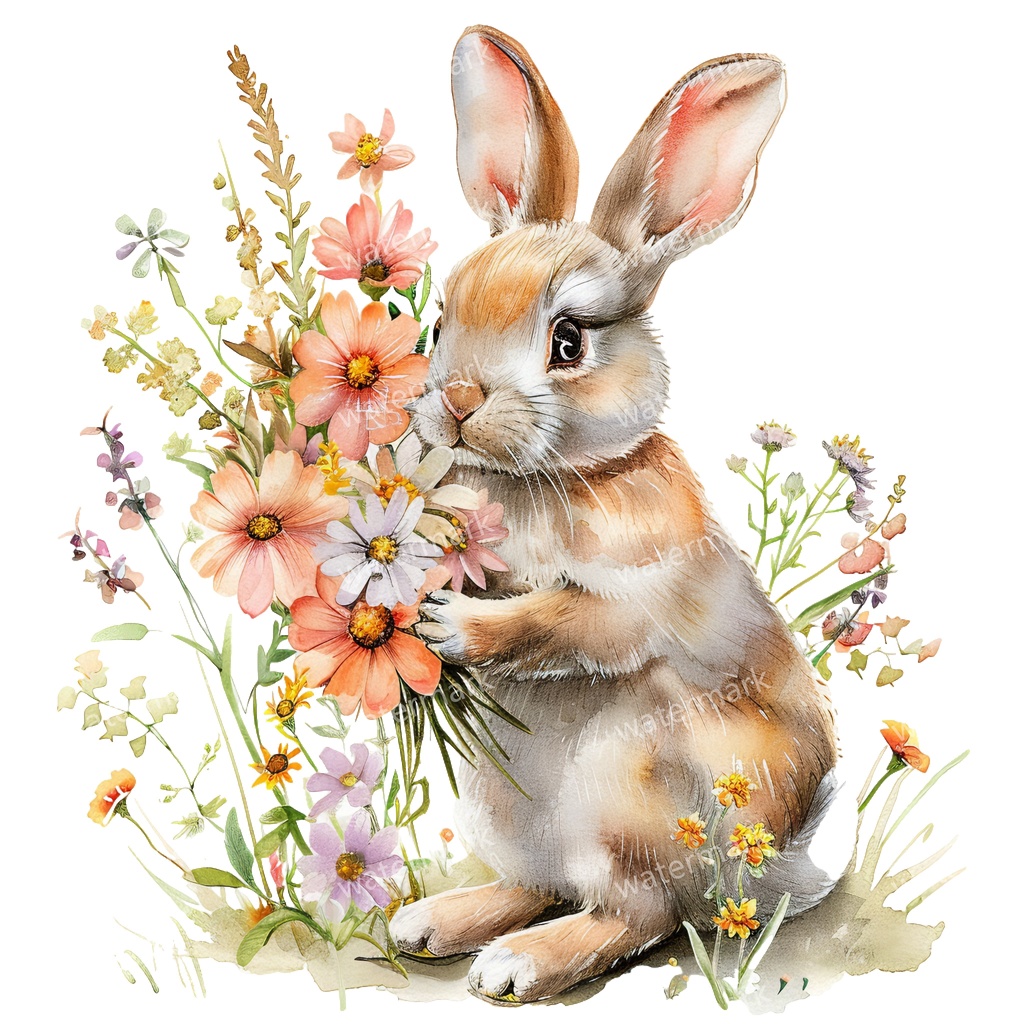 【商用利用可】うさぎ（水彩ラビット）クリップアート11点セット｜高解像度・透過PNG｜印刷OK・コラージュ・ジャンクジャーナル素材｜即ダウンロード
