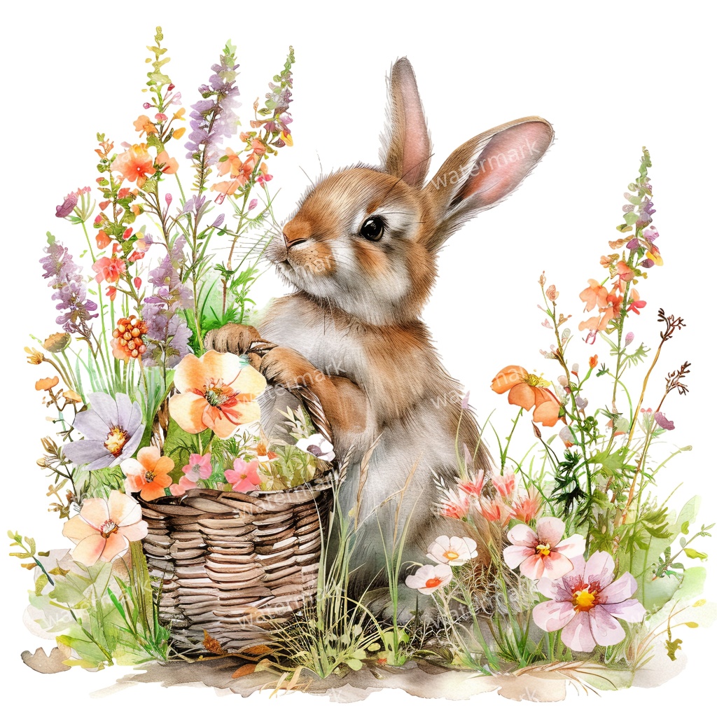 【商用利用可】うさぎ(水彩ラビット)クリップアート11点セット|高解像度・透過PNG|印刷OK・コラージュ・ジャンクジャーナル素材|即ダウンロード