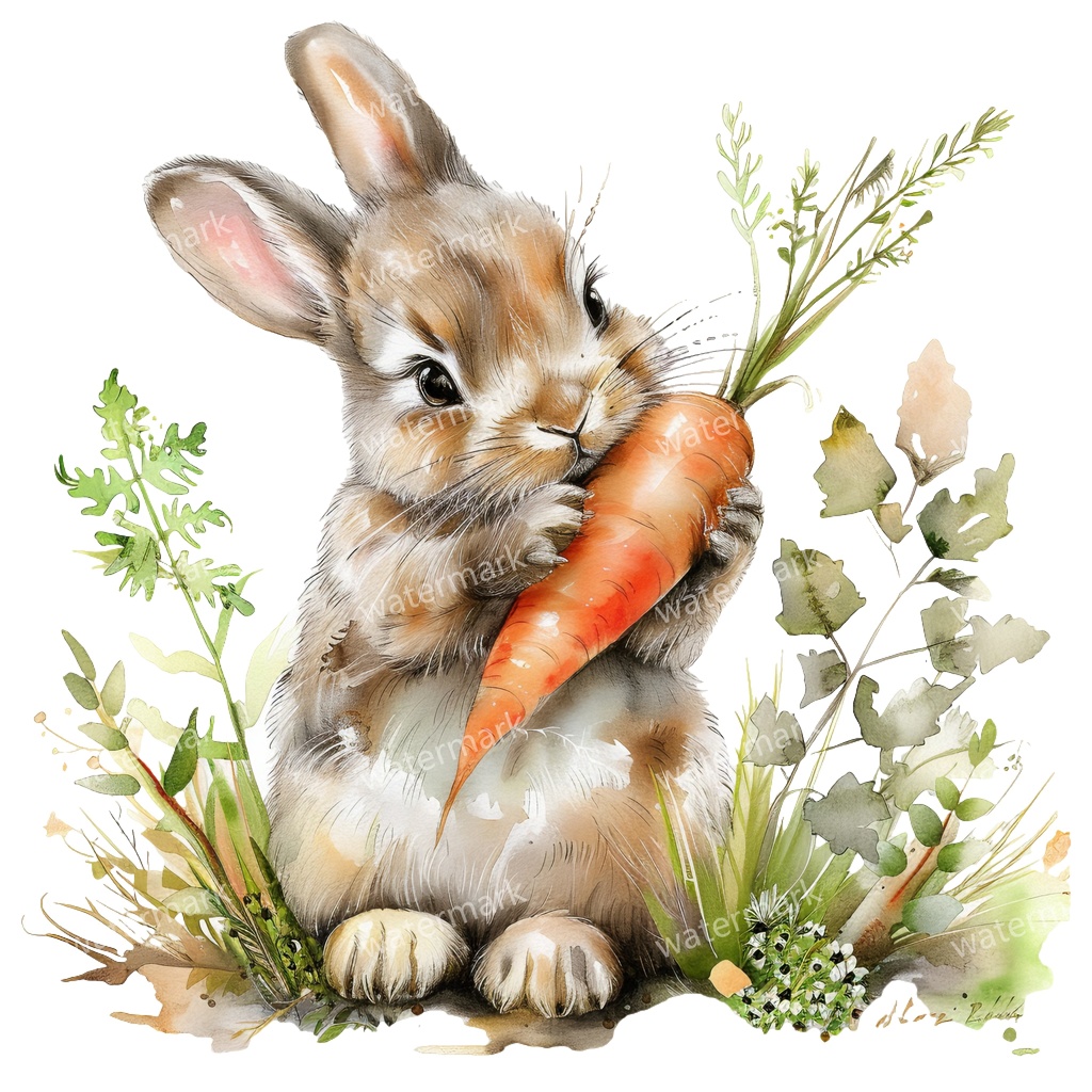 【商用利用可】うさぎ(水彩ラビット)クリップアート11点セット|高解像度・透過PNG|印刷OK・コラージュ・ジャンクジャーナル素材|即ダウンロード
