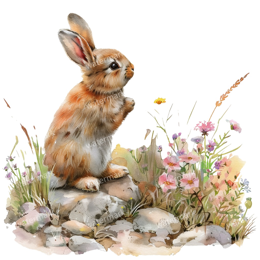 【商用利用可】うさぎ(水彩ラビット)クリップアート11点セット|高解像度・透過PNG|印刷OK・コラージュ・ジャンクジャーナル素材|即ダウンロード