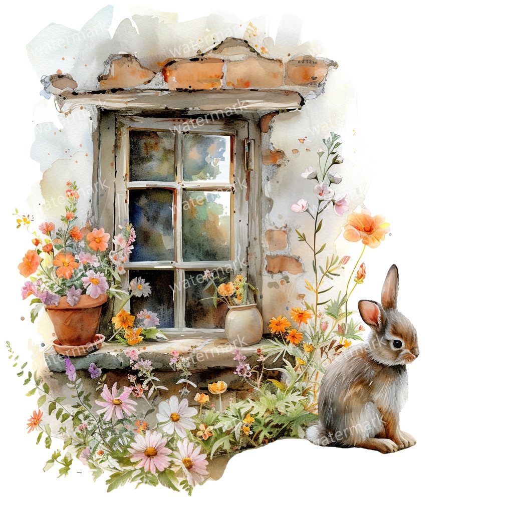 【商用利用可】うさぎ(水彩ラビット)クリップアート11点セット|高解像度・透過PNG|印刷OK・コラージュ・ジャンクジャーナル素材|即ダウンロード