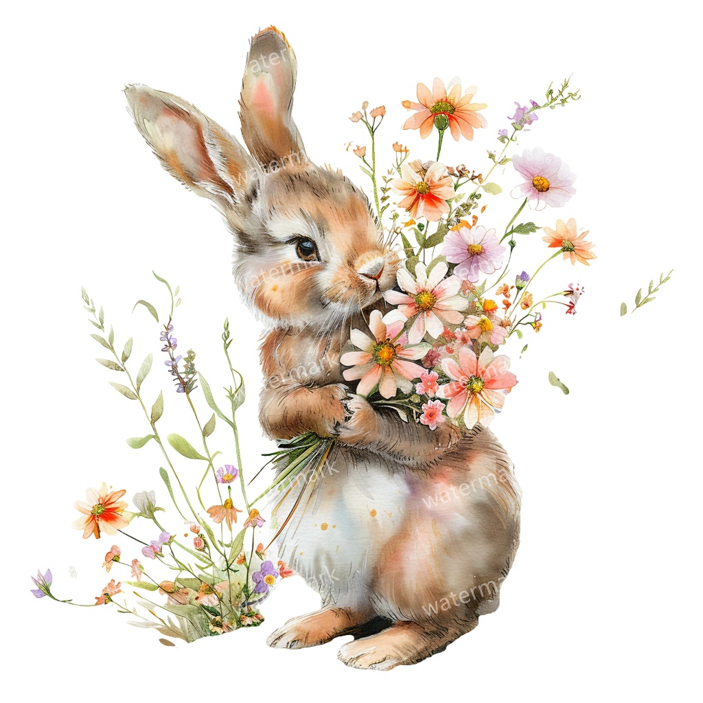 【商用利用可】うさぎ(水彩ラビット)クリップアート11点セット|高解像度・透過PNG|印刷OK・コラージュ・ジャンクジャーナル素材|即ダウンロード