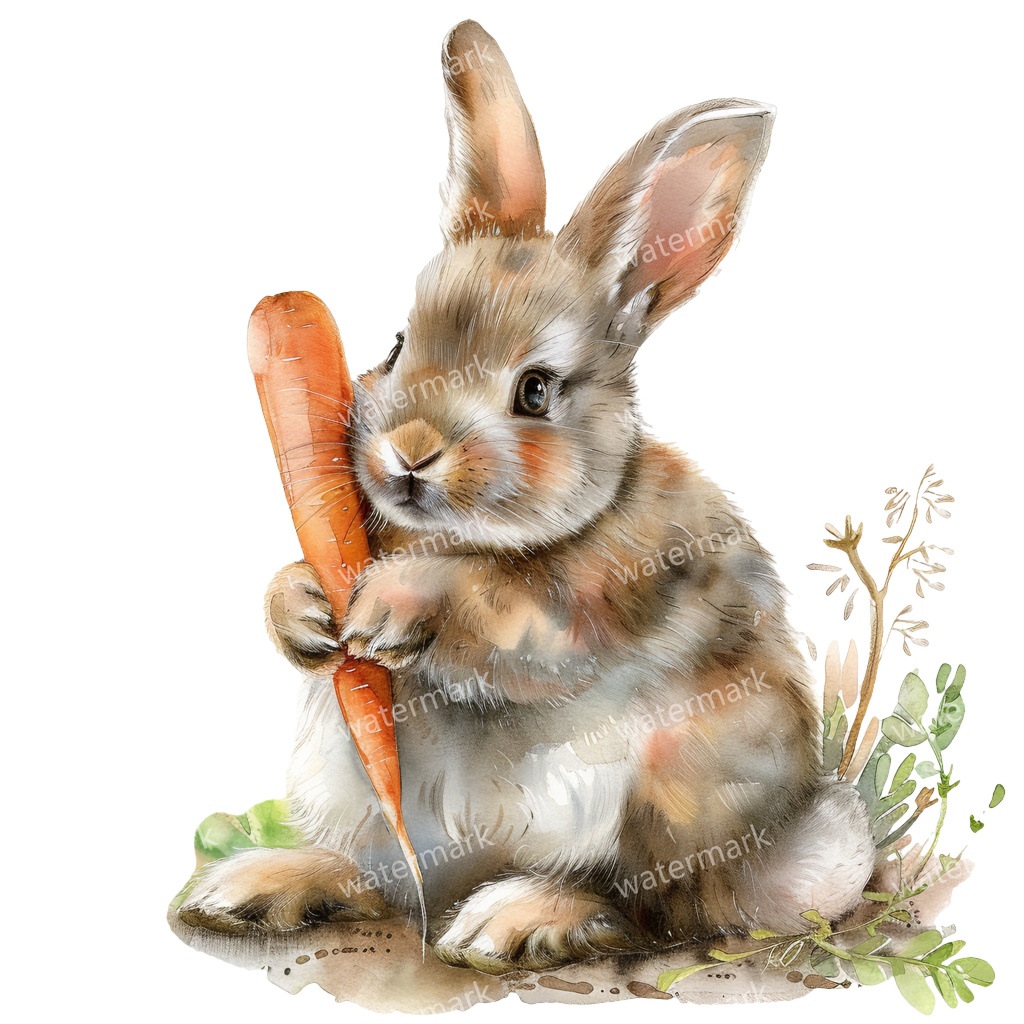 【商用利用可】うさぎ(水彩ラビット)クリップアート11点セット|高解像度・透過PNG|印刷OK・コラージュ・ジャンクジャーナル素材|即ダウンロード