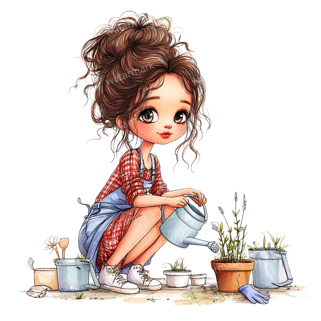 【商用利用可】ホビーガール(水彩女の子)クリップアート25点セット|高解像度・透過PNG|印刷OK・コラージュ・ジャンクジャーナル素材|即ダウンロード