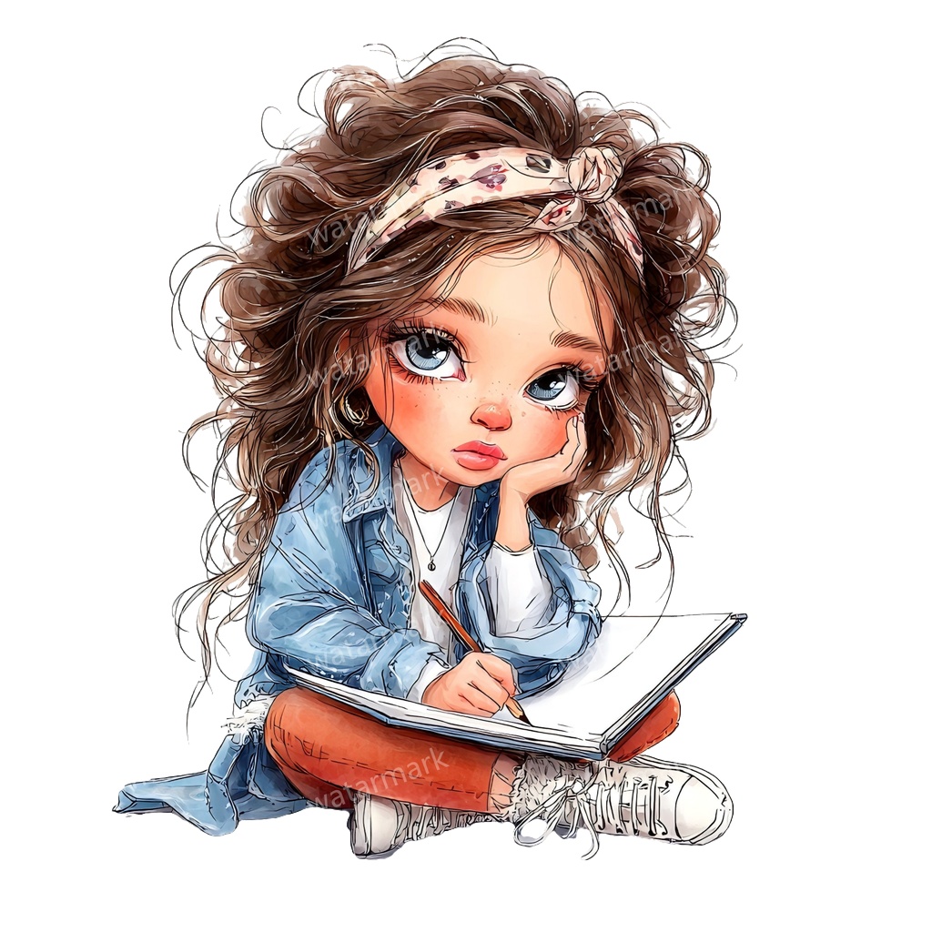 【商用利用可】ホビーガール(水彩女の子)クリップアート25点セット|高解像度・透過PNG|印刷OK・コラージュ・ジャンクジャーナル素材|即ダウンロード