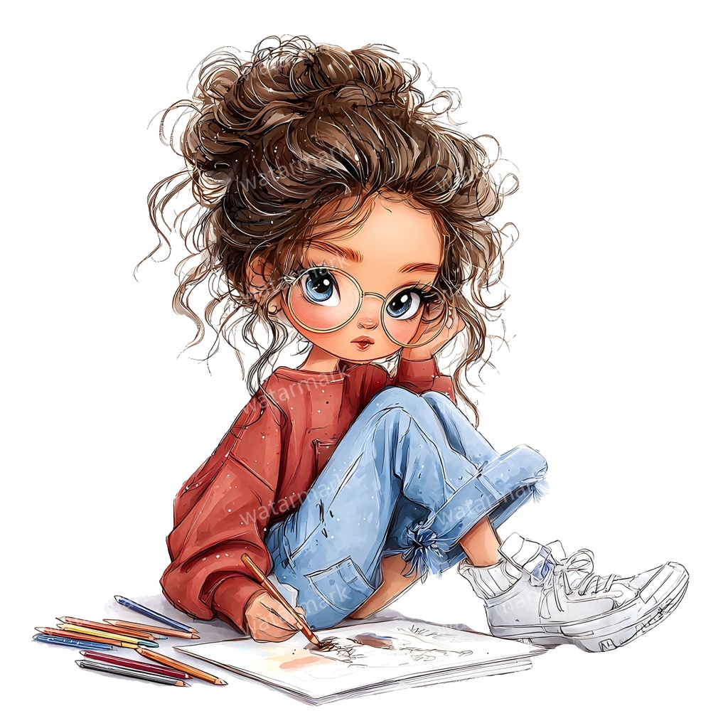 【商用利用可】ホビーガール(水彩女の子)クリップアート25点セット|高解像度・透過PNG|印刷OK・コラージュ・ジャンクジャーナル素材|即ダウンロード