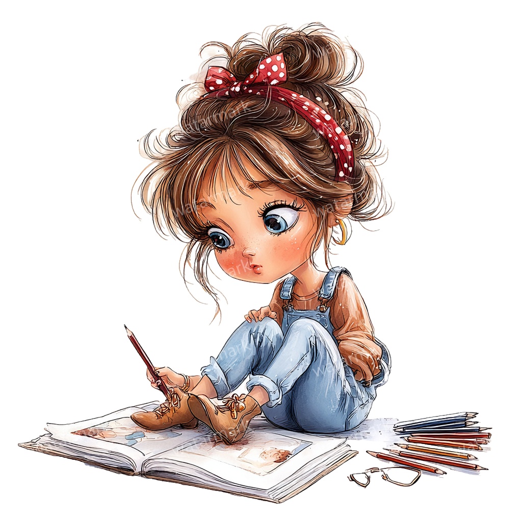 【商用利用可】ホビーガール(水彩女の子)クリップアート25点セット|高解像度・透過PNG|印刷OK・コラージュ・ジャンクジャーナル素材|即ダウンロード