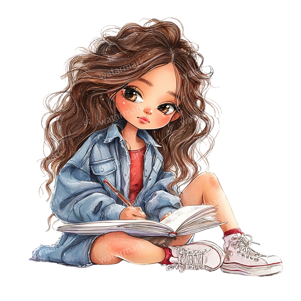 【商用利用可】ホビーガール(水彩女の子)クリップアート25点セット|高解像度・透過PNG|印刷OK・コラージュ・ジャンクジャーナル素材|即ダウンロード