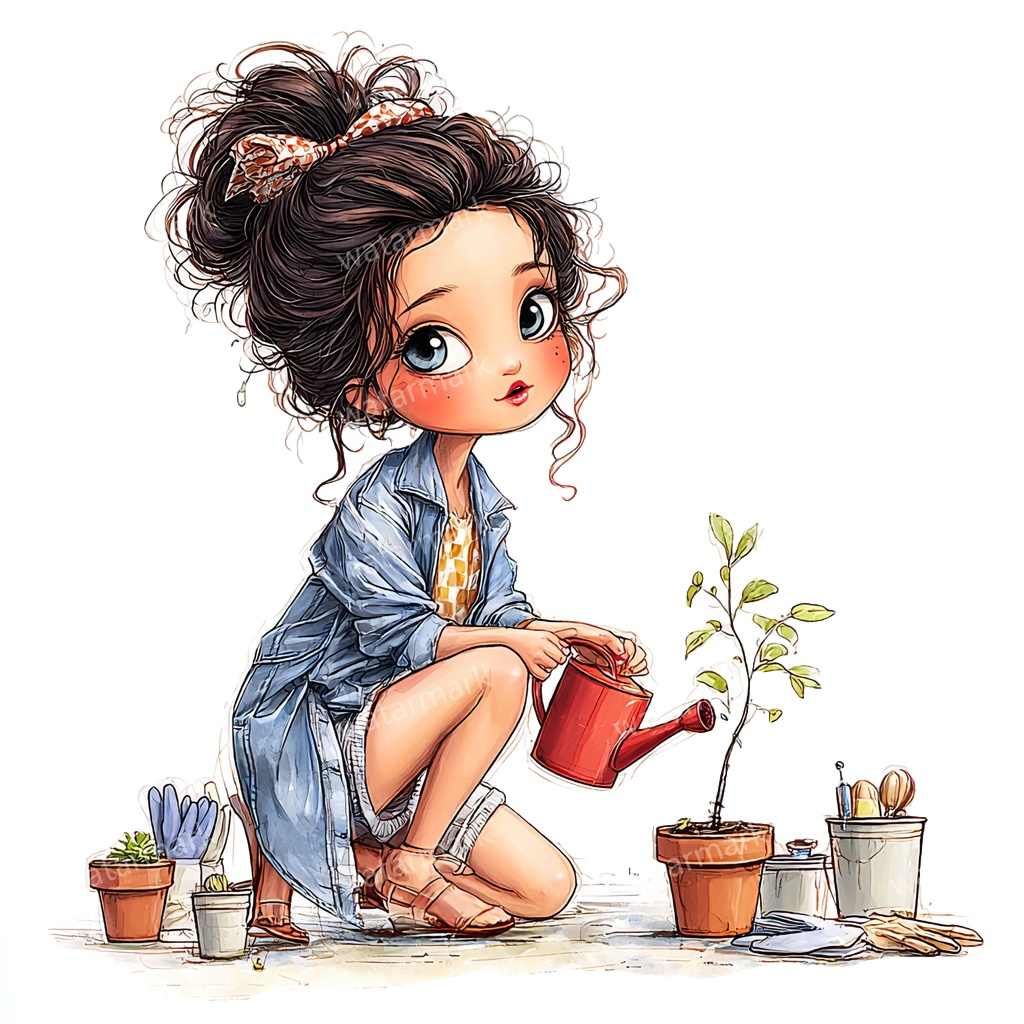 【商用利用可】ホビーガール(水彩女の子)クリップアート25点セット|高解像度・透過PNG|印刷OK・コラージュ・ジャンクジャーナル素材|即ダウンロード