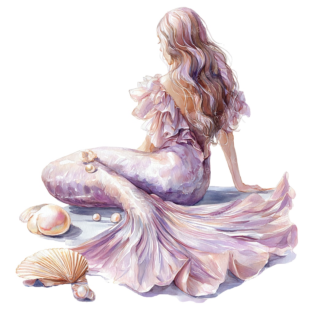 【商用利用可】マーメイド(水彩人魚)クリップアート15点セット|高解像度・透過PNG|印刷OK・コラージュ・ジャンクジャーナル素材|即ダウンロード