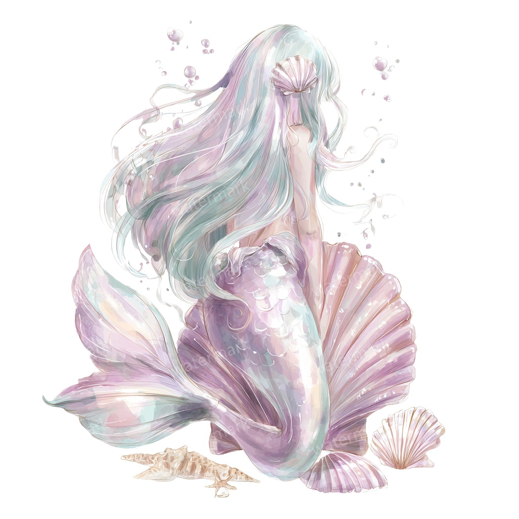 【商用利用可】マーメイド(水彩人魚)クリップアート15点セット|高解像度・透過PNG|印刷OK・コラージュ・ジャンクジャーナル素材|即ダウンロード