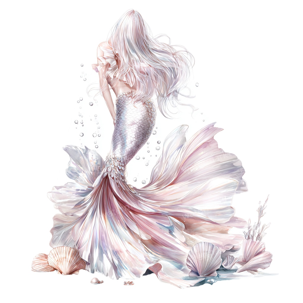 【商用利用可】マーメイド(水彩人魚)クリップアート15点セット|高解像度・透過PNG|印刷OK・コラージュ・ジャンクジャーナル素材|即ダウンロード