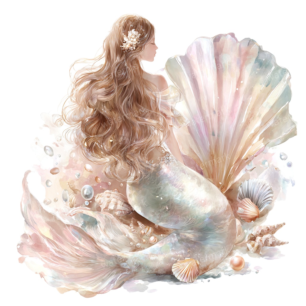 【商用利用可】マーメイド(水彩人魚)クリップアート15点セット|高解像度・透過PNG|印刷OK・コラージュ・ジャンクジャーナル素材|即ダウンロード