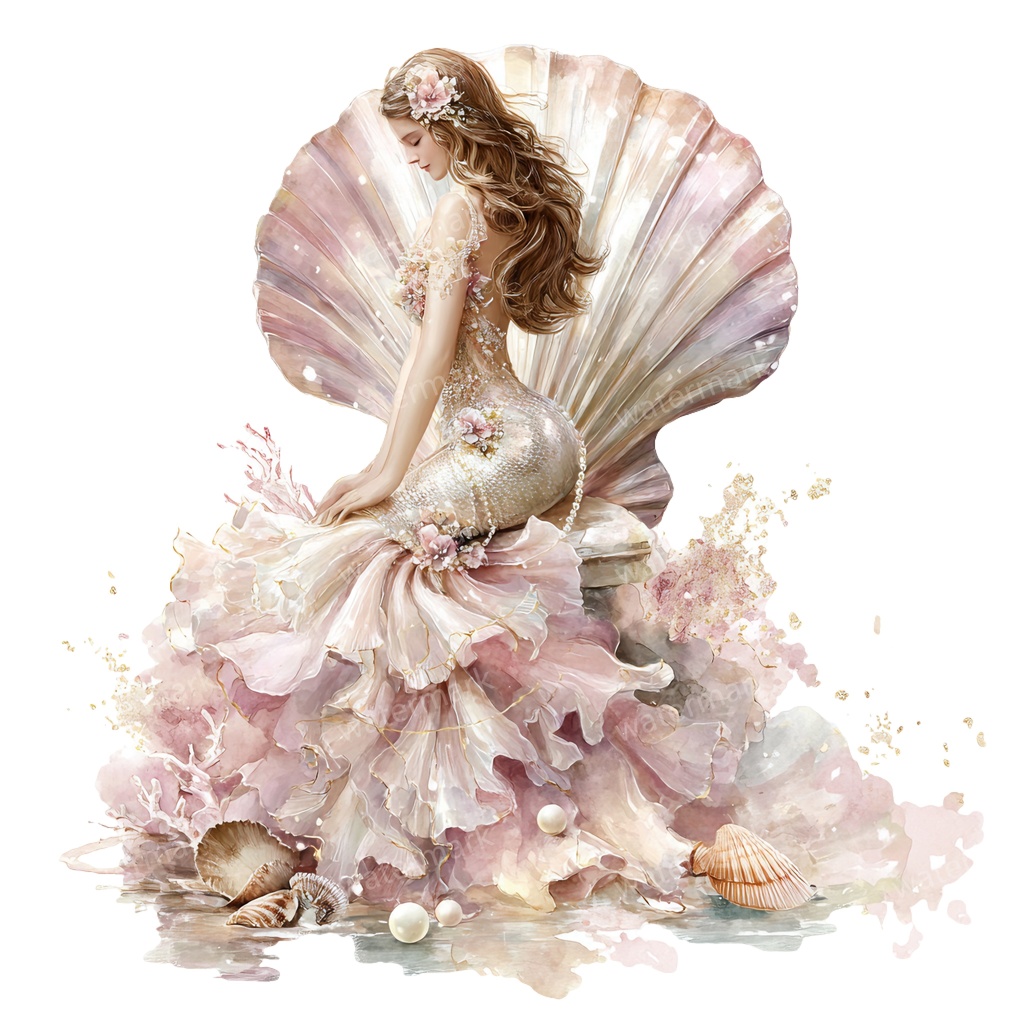 【商用利用可】マーメイド(水彩人魚)クリップアート15点セット|高解像度・透過PNG|印刷OK・コラージュ・ジャンクジャーナル素材|即ダウンロード