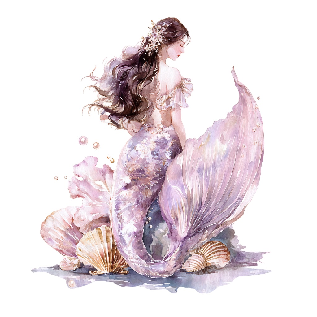 【商用利用可】マーメイド(水彩人魚)クリップアート15点セット|高解像度・透過PNG|印刷OK・コラージュ・ジャンクジャーナル素材|即ダウンロード