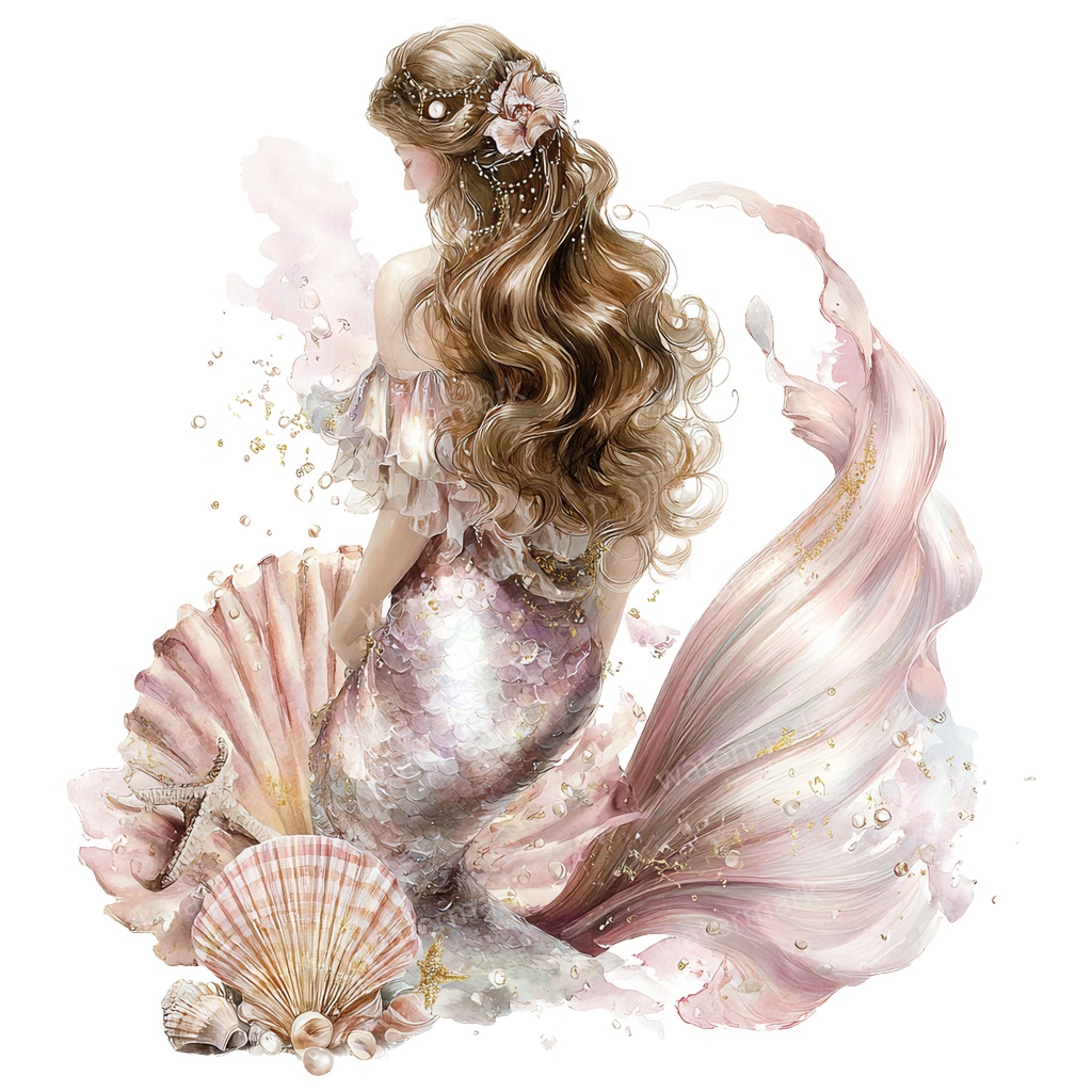 【商用利用可】マーメイド(水彩人魚)クリップアート15点セット|高解像度・透過PNG|印刷OK・コラージュ・ジャンクジャーナル素材|即ダウンロード