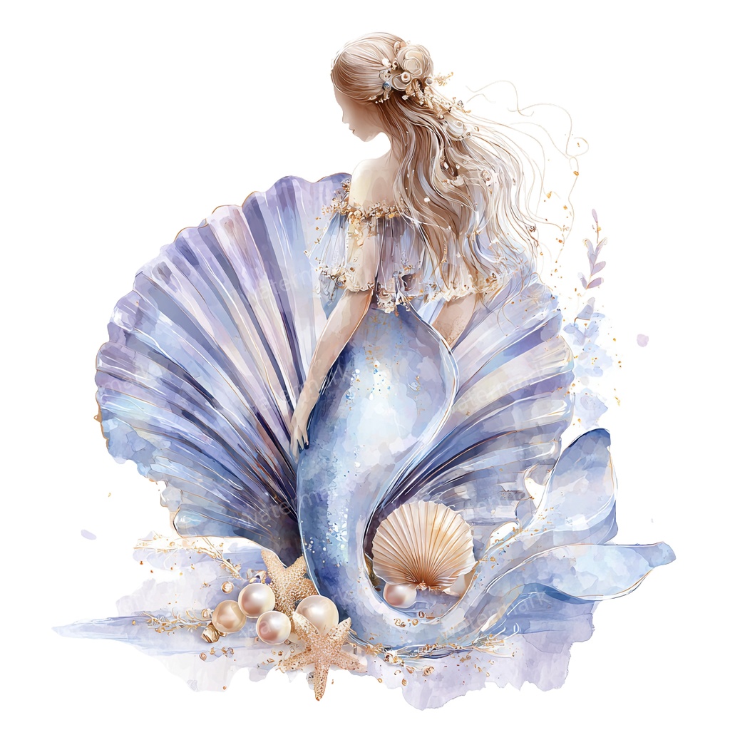 【商用利用可】マーメイド(水彩人魚)クリップアート15点セット|高解像度・透過PNG|印刷OK・コラージュ・ジャンクジャーナル素材|即ダウンロード