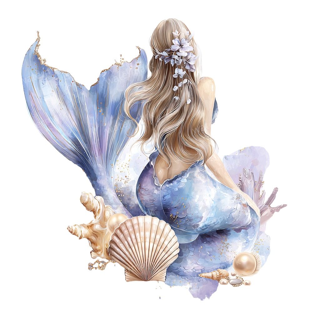 【商用利用可】マーメイド(水彩人魚)クリップアート15点セット|高解像度・透過PNG|印刷OK・コラージュ・ジャンクジャーナル素材|即ダウンロード
