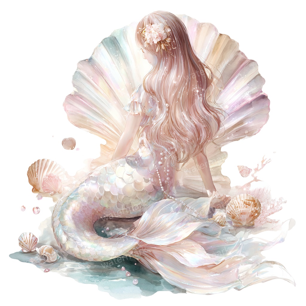 【商用利用可】マーメイド(水彩人魚)クリップアート15点セット|高解像度・透過PNG|印刷OK・コラージュ・ジャンクジャーナル素材|即ダウンロード