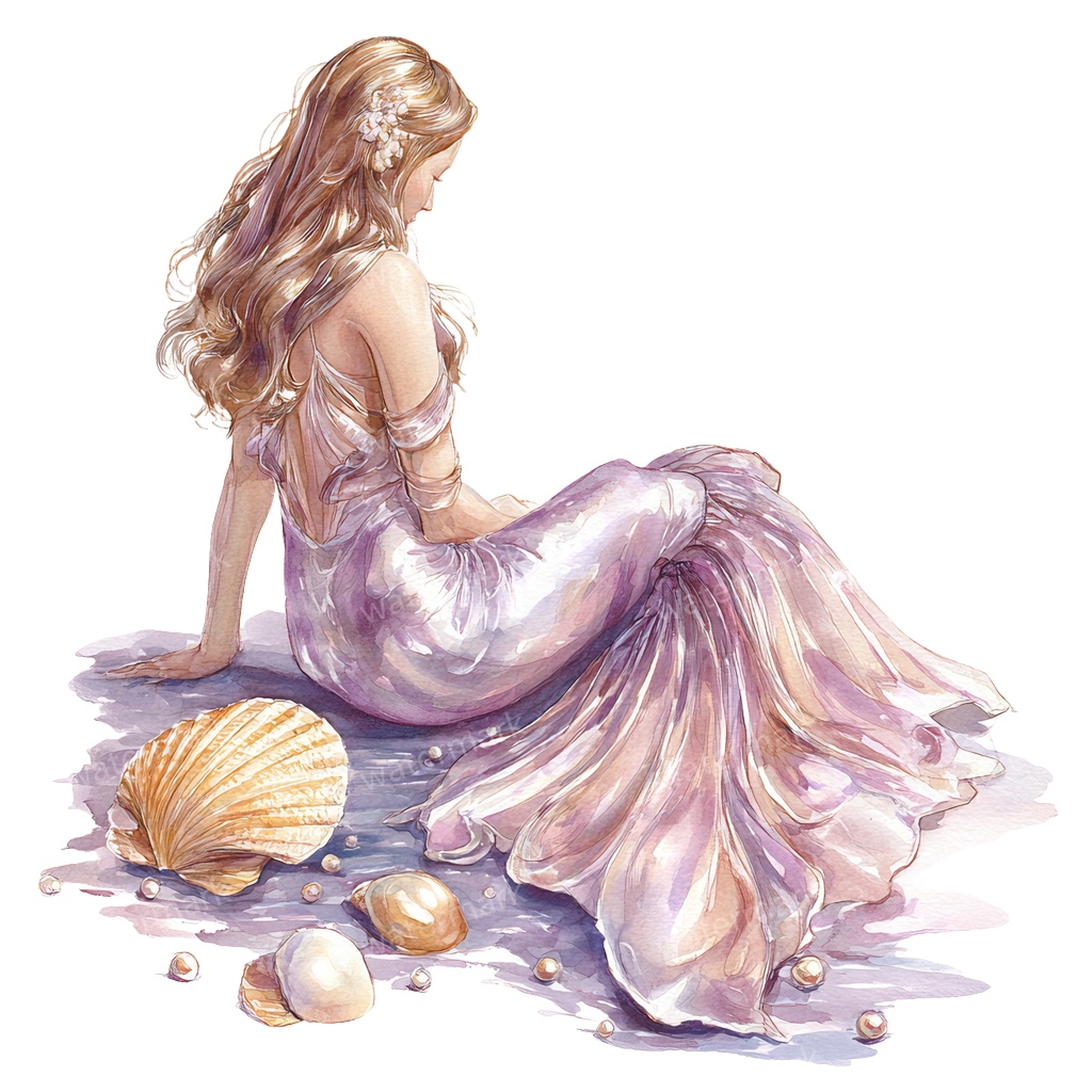 【商用利用可】マーメイド(水彩人魚)クリップアート15点セット|高解像度・透過PNG|印刷OK・コラージュ・ジャンクジャーナル素材|即ダウンロード